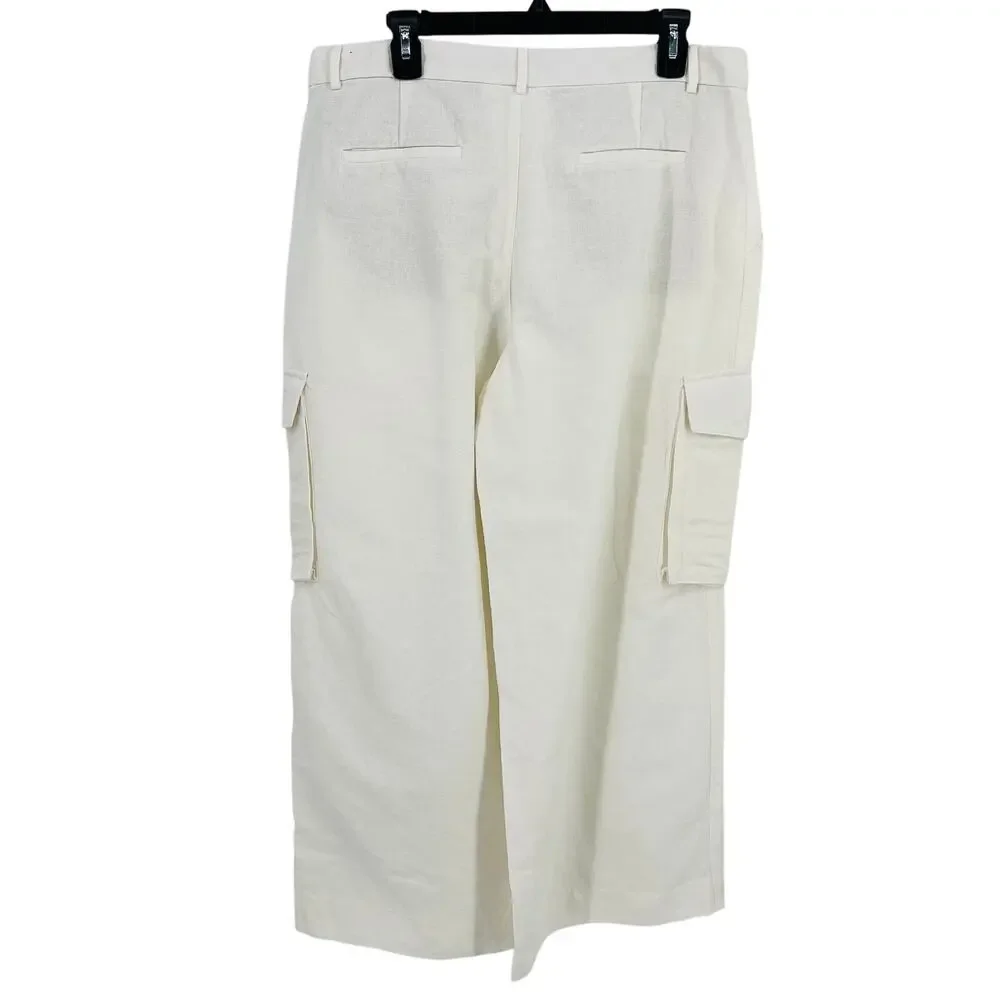 Banana Republic Wide Leg Linen Blend Cargo Pants Womens Sz 12 Off White
